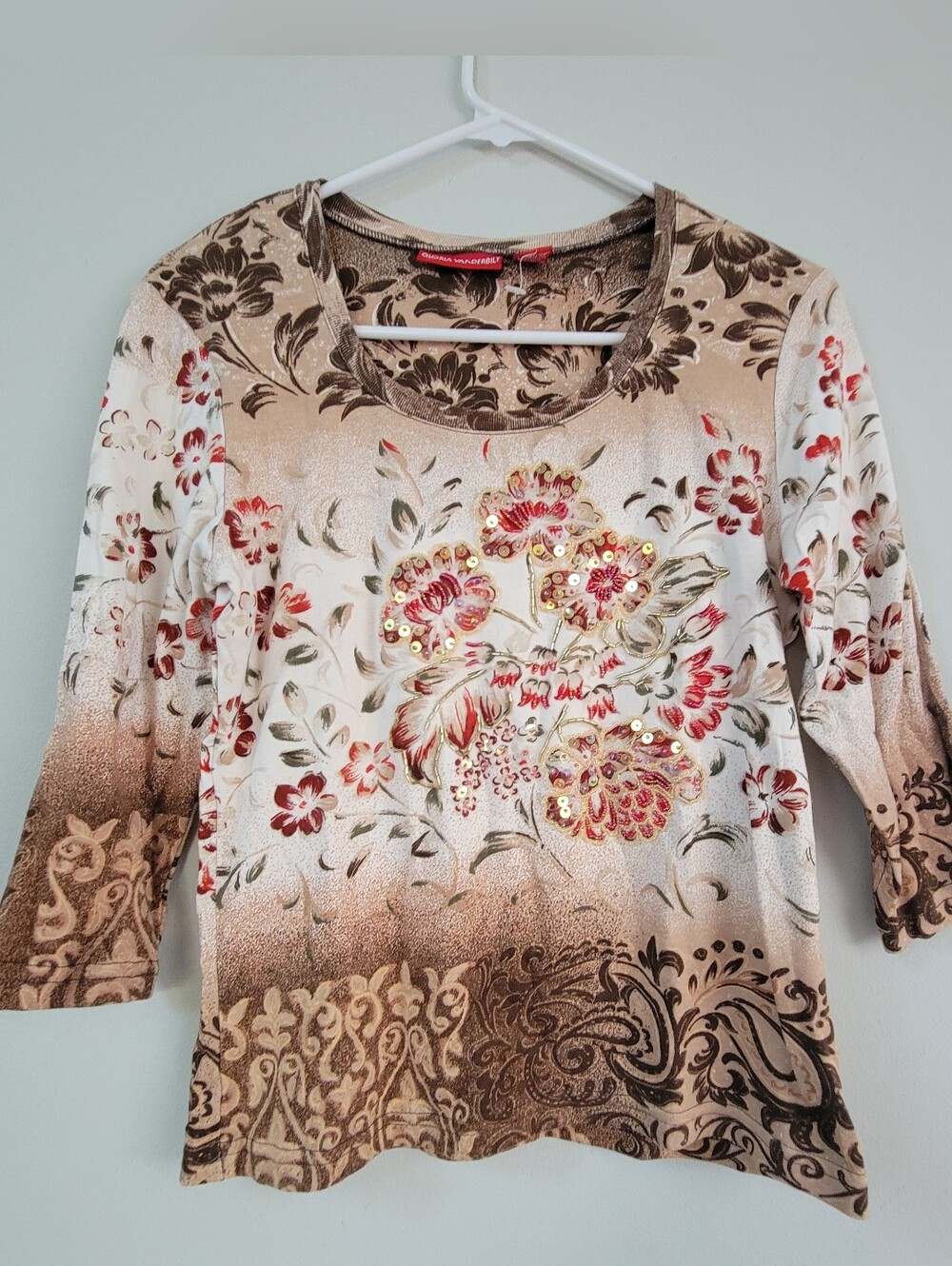 NWOT Gloria Vanderbilt Y2K Embelished Top Women's Size PM Western Artsy